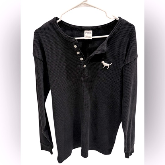Pink Victorias Secret Henley Oversized Pullover Waffle Knit Black Size Medium - Picture 1 of 3